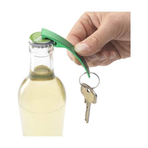 WoW! Lightweight opener made from recycled aluminium, with keyring. GRS-certificated. Total recycled material 86%. The use of recycled aluminium means that fewer new raw materials are used in production. This means less energy consumption and less use of water. A responsible choice.