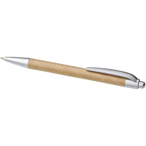 Eco friendly ballpoint pen with click action mechanism, with a barrel made of recycled paper, and silver sprayed ABS trims. Recycled paper colour may vary.