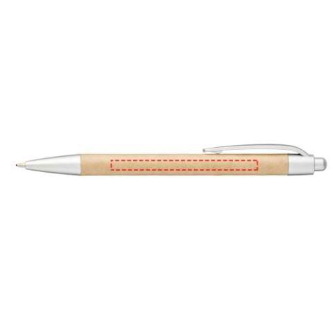 Eco friendly ballpoint pen with click action mechanism, with a barrel made of recycled paper, and silver sprayed ABS trims. Recycled paper colour may vary.