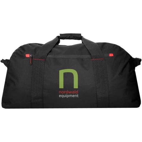 Extra large travel bag with zippered main compartment and front zipper pocket.