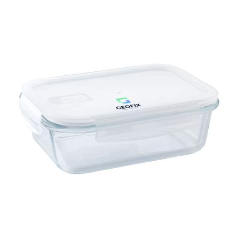 Lunchbox en verre borosilicaté de haute qualité pouvant résister à des différences de température élevées. Avec un couvercle en PP plastique qui se ferme parfaitement et qui permet de garder le contenu bien. Convient comme box fraîcheur. Seul le verre résiste au lave-vaisselle et peut être utilisé dans le four. Le produit complet passe au congélateur et au micro-ondes. Chaque article est fourni dans une boite individuelle en papier kraft marron.