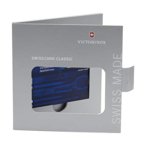 Crate couteau suisse. Ce produit Victorinox est synonyme de qualité. Dans le SwissCard en matière synthétique, utilisable comme règle (7,5 cm et 3 pouces), vous trouvez de nombreux accessoires pratiques : ciseaux, tournevis, couteau, lime à ongles avec tournevis, cure-dents, pince à épiler, stylo et épingle à tête. Facile à emporter. Dim. 8,1 x 5,3 x 0,4 cm. Par pièce dans une boîte. Dim. 12 x 12 x 0,7 cm. 75 g. Inclus mode d'emploi et garantie à vie.