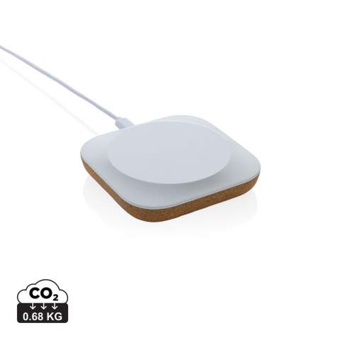 Elegant design 10W wireless charger made with FSC® 100% cork and RCS (Recycled Claim Standard) certified recycled ABS. Total recycled content: 33% based on total item weight. RCS certification ensures a completely certified supply chain of the recycled materials. Cork made from FSC 100% Cork. Wireless charging compatible with Android latest generations, iPhone 8 and up. Item and accessories PVC free. Including 120 cm type C charging cable made from RCS certified recycled TPE. Packed in FSC mix kraft box. Type-C Input 5V/2A; 9V/2A; Wireless output 5V/1A;9V/1.1A; (10W) Packed in FSC® mix kraft packaging. Item and accessories 100% PVC free.<br /><br />WirelessCharging: true<br />PVC free: true