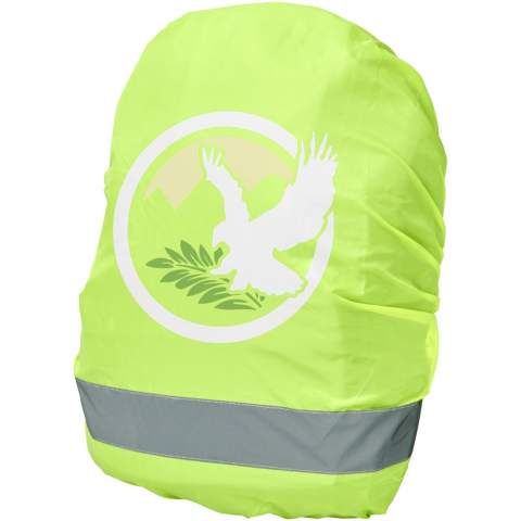 Ideal safety bag cover for cyclists, hikers, commuters, etc. An extra flexible safety accessory that increases visibility, while keeping the contents of the bag dry. Made of high performance waterproof WP 600 lime fluorescent material with reflective film.