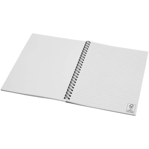 Add some bold colour to your notes with this A5 spiral notebook. It includes 50 sheets of blank 80 g/m2 recycled paper and a 300 g/m2 card front cover in a choice of colours. You can customise the pages of this versatile notebook with any design - so whether you want lined paper, squares or dots - anything is possible! Manufactured using responsibly sourced materials. Made in the UK.