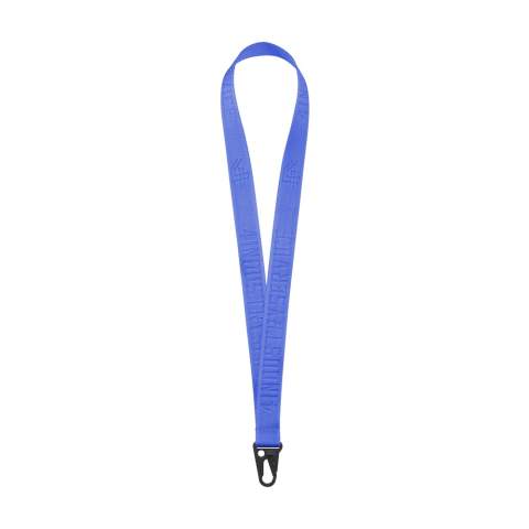 Lanyard made from strong woven 100% nylon material. With solid metal carabiner. Including woven logo in the same colour as the nylon of the lanyard.