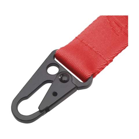 Lanyard made from strong woven 100% nylon material. With solid metal carabiner. Including woven logo in the same colour as the nylon of the lanyard.