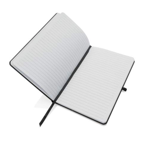 Write down all your notes and creative ideas with this A5 recycled leather hardcover notebook. Stylish and with a beautiful finish. The notebook features 80 sheets/160 pages of 70 gm/s white coloured lined recycled paper, a vertical elastic and a pen loop.<br /><br />NotebookFormat: A5<br />NumberOfPages: 160<br />PaperRulingLayout: Lined pages