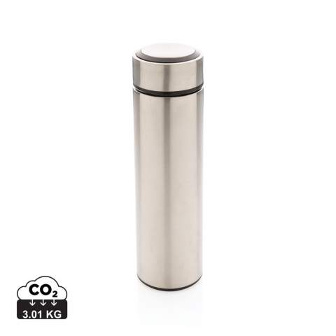 Keep coffee or tea nice and toasty in this vacuum stainless bottle with brushed metal lid. The bottle features a leak-proof screw lid and allows for drinking from any side. The wide mouth opening allows for easy cleaning. Capacity 450ml. BPA free.<br /><br />HoursHot: 5<br />HoursCold: 15