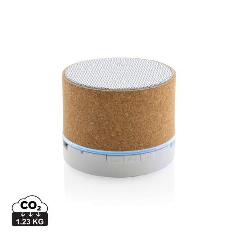 3W draadloze luidspreker gemaakt met FSC® 100% kurken behuizing. De speaker is uitgerust met een 400 mAh batterij om tot 3 uur speeltijd te garanderen en BT5.1 voor een vlotte verbinding en helder geluid. De speaker heeft een geïntegreerd lampje wanneer ingeschakeld. Aansluitbereik tot 10 meter. Met microfoon en ophaalfunctie om oproepen te beantwoorden. Verpakt in FSC mix FSC® doos. Inclusief RCS gecertificeerde gerecyclede TPE laadkabel. Artikel en accessoires 100% PVC-vrij.<br /><br />HasBluetooth: True<br />NumberOfSpeakers: 1<br />SpeakerOutputW: 3.00<br />PVC free: true