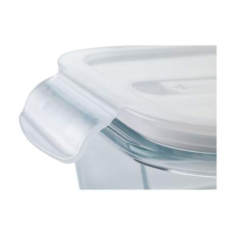 Lunchbox en verre borosilicaté de haute qualité pouvant résister à des différences de température élevées. Avec un couvercle en PP plastique qui se ferme parfaitement et qui permet de garder le contenu bien. Convient comme box fraîcheur. Seul le verre résiste au lave-vaisselle et peut être utilisé dans le four. Le produit complet passe au congélateur et au micro-ondes. Chaque article est fourni dans une boite individuelle en papier kraft marron.