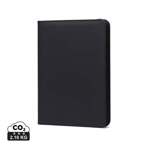 Stay organised and carry your important essentials with this sleek A4-sized portfolio. Featuring a pen holder, a pocket for paper, elastic band pockets for cards, phone, along with a notepad containing 20 lined pages. Made from partly recycled polyester, with the classic Baltimore matt PU coating, this portfolio is the ideal accessory for your desk or for taking on the go. The paper insert is replaceable, ensuring long-lasting use. Certified by RCS (Recycled Claim Standard), RCS certification guarantees that the entire supply chain of recycled materials is certified. The total recycled content is based on the overall product weight. This product contains 6% RCS certified recycled polyester.<br /><br />NotebookFormat: A4<br />NumberOfPages: 20