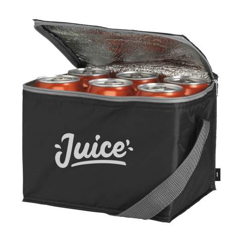 WoW! Cooler bag made from 210D RPET polyester: made from recycled PET bottles. Suitable for 6 drink cans. With carrying strap. Capacity approx. 3.5 litres.