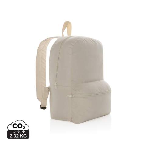 This 285 gsm recycled canvas backpack is a classic for everyday use. This bag features a spacious front and back pocket to hold your other daily essentials. The recycled canvas is undyed and used in its raw form, without chemicals from dyeing or bleaching. With AWARE™ tracer that validates the genuine use of recycled materials. 2% of proceeds of each Impact product sold will be donated to Water.org. Composition 70% recycled cotton and 30% recycled polyester.<br /><br />PVC free: true