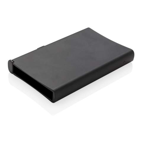 This solid aluminium cardholder is the ideal way to carry and protect your personal cards: credit cards, driver's license, debit cards and other cards. Fits up to 6 embossed cards or 10 cards. The easy side slider will push the cards up gradually.