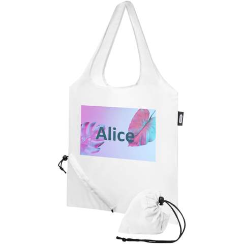 Tote bag with open main compartment. Dropdown height of handles is 26 cm. Unique fold-away function with drawstring closure. Resistance up to 5 kg weight.