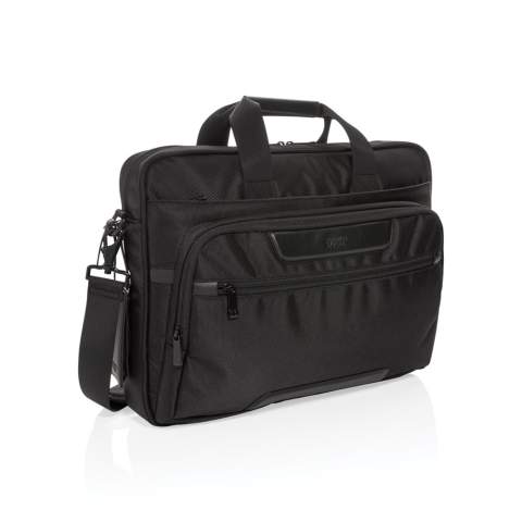 Maak het dagelijkse reizen een beetje eenvoudiger en een stuk stijlvoller met deze laptop tas. De tas is gemaakt van duurzaam 1680D polyester met rijke PU-details en heeft meerdere opbergvakken. Naast het ruime hoofdvak heeft deze tas een gewatteerde 15,6-inch laptopcompartiment en een extra ritsvak om je dagelijkse benodigdheden in op te bergen. Andere kenmerken van deze tas zijn een USB-uitgang, RFID-zakken, penlussen en een afneembaar bagagelabel. Buitenkant: 100% 1680D polyester. Voering: regulier 210D polyester<br /><br />FitsLaptopTabletSizeInches: 15.6