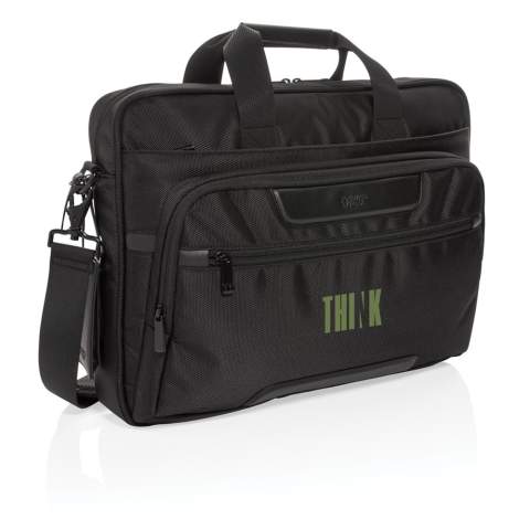 Maak het dagelijkse reizen een beetje eenvoudiger en een stuk stijlvoller met deze laptop tas. De tas is gemaakt van duurzaam 1680D polyester met rijke PU-details en heeft meerdere opbergvakken. Naast het ruime hoofdvak heeft deze tas een gewatteerde 15,6-inch laptopcompartiment en een extra ritsvak om je dagelijkse benodigdheden in op te bergen. Andere kenmerken van deze tas zijn een USB-uitgang, RFID-zakken, penlussen en een afneembaar bagagelabel. Buitenkant: 100% 1680D polyester. Voering: regulier 210D polyester<br /><br />FitsLaptopTabletSizeInches: 15.6