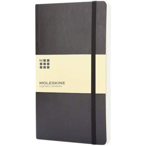 The Moleskine Classic large (13x21cm) soft cover notebook is available in a wide range of stylish vibrant colours. The notebook features a cardboard soft cover with rounded corners, acid free paper, a bookmark and elastic closure. On the first page in case of loss notice with space to jot down a reward for the finder. Attached to the back cover an expandable inner pocket that contains the Moleskine history. The pocket can be used for loose papers and notes. Contains 192 ivory-coloured ruled pages.