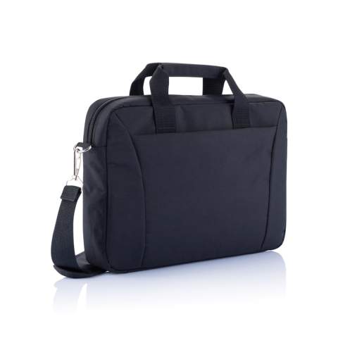 300D polyester laptop tas, iedeaal voor de licht beladen reizigers. Er is ruimte voor een 15,4” laptop, en er zijn vakken om papieren en dergelijk in op te bergen. Bevat een trolley lus. PVC vrij.<br /><br />FitsLaptopTabletSizeInches: 15.4<br />PVC free: true