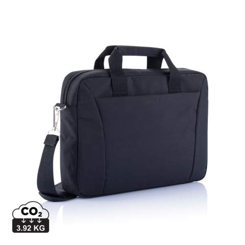 300D polyester laptop tas, iedeaal voor de licht beladen reizigers. Er is ruimte voor een 15,4” laptop, en er zijn vakken om papieren en dergelijk in op te bergen. Bevat een trolley lus. PVC vrij.<br /><br />FitsLaptopTabletSizeInches: 15.4<br />PVC free: true