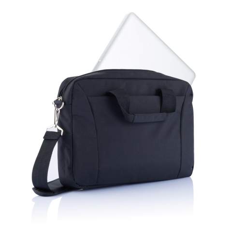 300D polyester laptop tas, iedeaal voor de licht beladen reizigers. Er is ruimte voor een 15,4” laptop, en er zijn vakken om papieren en dergelijk in op te bergen. Bevat een trolley lus. PVC vrij.<br /><br />FitsLaptopTabletSizeInches: 15.4<br />PVC free: true