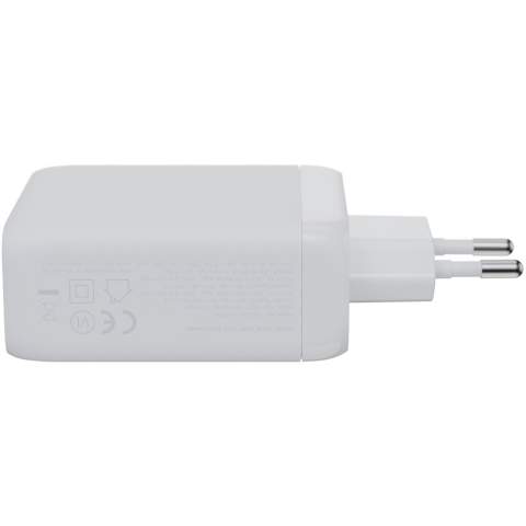 The 100W GaN² Ultra wall charger is designed to be more compact and powerful than ever before. With its compact design and triple-port functionality, this wall charger is perfect for your travels, office, or home. To reduce waste and contribute to a more sustainable future, the charger is made from 97% recycled plastic. Output: 2 x USB-C 100W power delivery, and 1 USB-A 18W quick charge 3.0. Delivered with a user manual.