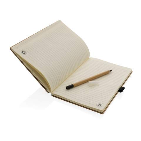 Dieses schöne FSC®-zertifizierte Bambus-Notizbuch besteht aus nachhaltigem Bambus mit 80 Blättern/160 Seiten aus 70g/m² Recyclingpapier. Das Set enthält einen Infinity-Stift, der etwa 100 Stifte überdauert, denn er hat eine Schreiblänge von bis zu ca 20.000 Metern. Dies schafft er mit seiner Graphitspitze, um eine Graphitlinie zu erzeugen. Es schreibt nicht nur wie ein Bleistift, Ihr Notizen können Sie auch wegradieren. Mit FSC®-zertifiziertem Bambus in einer FSC®-Kraft-Geschenkbox.<br /><br />NotebookFormat: A5<br />NumberOfPages: 160<br />PaperRulingLayout: Linierte Seiten