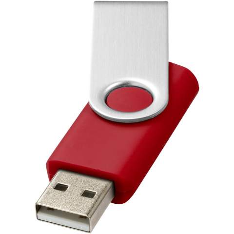 Met de Rotate-basic 2GB flash drive kan je gemakkelijk en veilig uw bestanden delen, verplaatsen en back-uppen. De plastic flashdrive heeft een 360 graden draaibare en lichtgewicht aluminium behuizing die het openen en sluiten vergemakkelijkt en de drive beschermt wanneer deze niet in gebruik is. Plug en play technologie - compatibel met Windows en MacOS besturingssystemen. USB 2.0 met een schrijfsnelheid van 2,92 MB/s en een leessnelheid van 9,76 MB/s. De USB stick is verkrijgbaar in verschillende kleuren en biedt diverse mogelijkheden voor het bedrukken van een logo.   