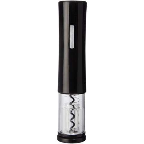 Electric wine opener that features a foil cutter. It works with 4 AA batteries (not included).