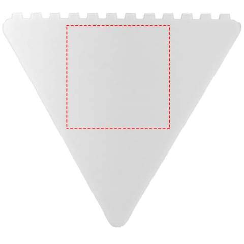 Grattoir triangulaire pour le pare-brise, avec une grande zone de marquage. Fabriqué au Royaume-Uni en plastique recyclé. Le grattoir à glace a une finition mouchetée due à la nature du matériau recyclé.