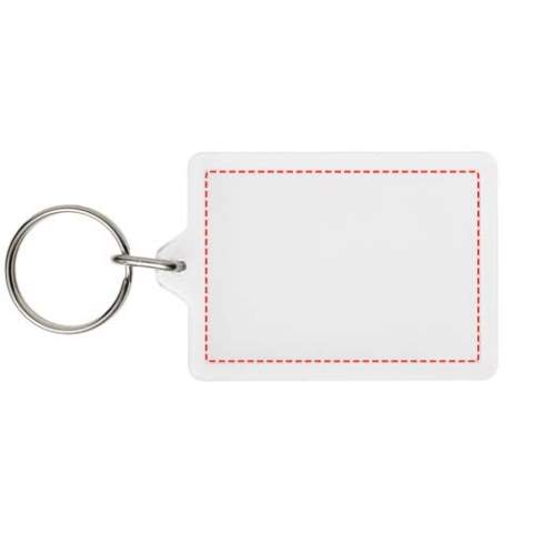 Clear rectangular C1 keychain with metal split keyring. The metal looped ring offers a flat profile which is ideal for mailings. Print insert dimensions: 5,0 cm x 3,5 cm.