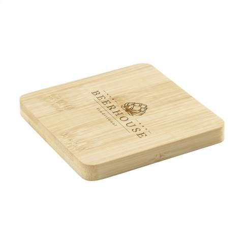 Square bamboo coaster with metal bottle opener in the bottom. Practical and multifunctional. Bamboo is a natural material. As a result, the colour may vary per product.