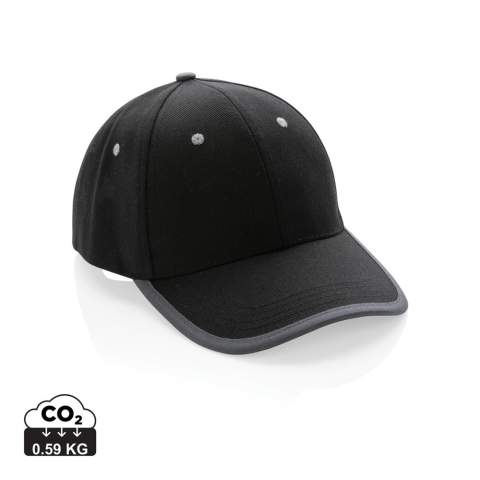 Tell a true story about sustainability and wear it with pride! This 6 panel contrast cap with curved visor is made with brushed recycled 280gr cotton that is embedded with AWARE™ tracer technology. With AWARE™, the use of genuine recycled fabric materials and water reduction impact claims are guaranteed. Save water and use genuine recycled fabrics. If you choose this item you save 250 litres of water. With the focus on water, 2% of proceeds of each Impact product sold will be donated to Water.org. The contrast cap has a dark grey binding and velcro closure. Water savings are based on figures when compared to conventional fibre. This calculated indication is based on reliable LCA data as published by Textile Exchange in their Material Snapshots 2016.