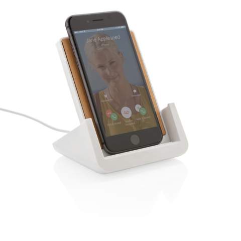 10W fast wireless charger made with RCS (Recycled Claim Standard) certified recycled ABS. Total recycled content: 47% based on total item weight. RCS certification ensures a completely certified supply chain of the recycled materials. Bamboo wireless charging area made from FSC 100 bamboo. With two USB ports on the back to charge via cable. The stand is designed to charge your phone both in the horizontal and vertical position. Making it perfect to watch videos or other content while charging. Wireless charging compatible with Android latest generations, iPhone 8 and up. Item and accessories PVC free. Including 120 cm type C charging cable made from RCS certified recycled TPE. Packed in FSC mix kraft box. Type-C Input 5V/2A; 9V/2A; Wireless output 5V/1A;9V/1.1A; (10W) Registered design®<br /><br />WirelessCharging: true<br />PVC free: true