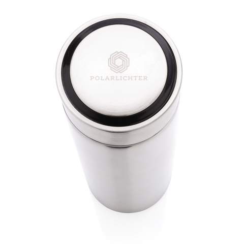 Keep coffee or tea nice and toasty in this vacuum stainless bottle with brushed metal lid. The bottle features a leak-proof screw lid and allows for drinking from any side. The wide mouth opening allows for easy cleaning. Capacity 450ml. BPA free.<br /><br />HoursHot: 5<br />HoursCold: 15