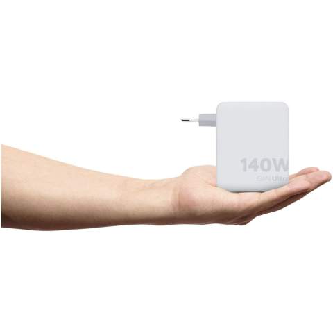 The 140W GaN Ultra travel charger is designed to be more compact and powerful than ever before. With its compact design and dual-port functionality, this travel charger is perfect for your travels, office, or home. With the included EU, UK, and US, AC plug options and the 240W USB-C PD cable (2 metres), you have everything you need to charge your devices all over the world!