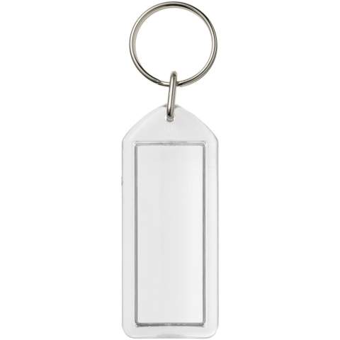 Porte-clés transparent F1 rectangulaire avec anneau fendu en métal. Ce porte-clés s’ouvre à nouveau avec une pièce de monnaie. L’anneau en forme de boucle métallique présente un profil plat idéal pour les envois. Dimensions de l’insert pour impression : 5,0 cm x 2,0 cm.