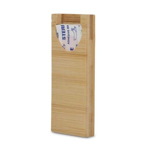 Bamboo container with 10 plasters. Sustainable, stylish, and perfect for on-the-go first aid.