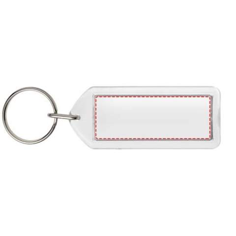 Porte-clés transparent F1 rectangulaire avec anneau fendu en métal. Ce porte-clés s’ouvre à nouveau avec une pièce de monnaie. L’anneau en forme de boucle métallique présente un profil plat idéal pour les envois. Dimensions de l’insert pour impression : 5,0 cm x 2,0 cm.