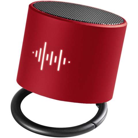 Wireless 3W light-up logo Bluetooth® speaker with antibacterial treatment. Double sound output for an unparalleled sound quality for a speaker this size. The ring speaker can be tilted to direct the sound in any direction. Has built-in microphone and conference call function. Capacity: 500 mAh - 3.7 V battery. Frequency: 50 Hz - 20 KHz. Sound output: 1 x 3 W. Impedance: 4 Ω. Bluetooth® 4.2. Net weight: 100 grams. Size: ∅ 50 mm x 45 mm. Delivered with a gift box with magnetic closure, made out of recycled paper.