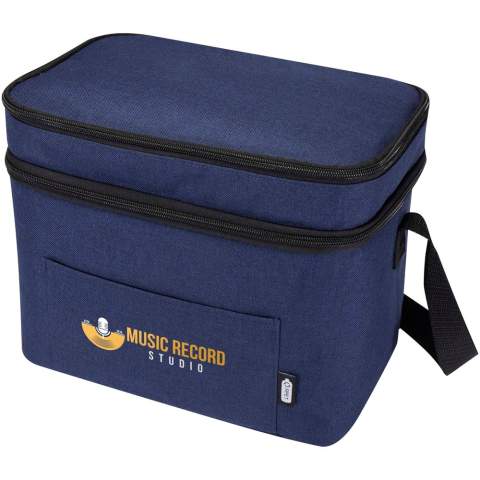 The Tundra cooler bag features a zipped top compartment as well as a spacious main compartment, and adjustable shoulder straps. Made from PEVA lining and GRS certified recycled polyester. Volume capacity: 13 litres.