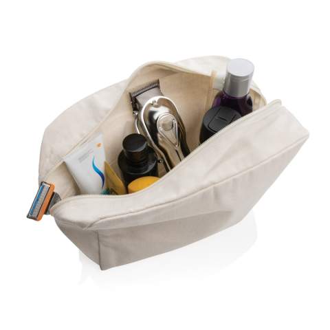 A classic Impact AWARE™ 285gsm recycled canvas toiletry for all your essentials. Keep your beauty essentials in one roomy compartment. With AWARE™ tracer that validates the genuine use of recycled materials. The recycled canvas is undyed and used in its raw form, without chemicals from dyeing or bleaching. 2% of proceeds of each Aware™ product sold will be donated to Water.org.<br /><br />PVC free: true