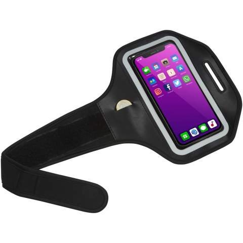 Bracelet réglable avec fermeture à boucle et étui transparent pour protéger et utiliser votre smartphone pendant que vous courez ou pendant toute autre activité. Convient à plusieurs smartphones de grande taille tels que les iPhone X, 8, 7, 6, 5 et/ou les Galaxy Note S9, S8, S7, S6. Les dimensions de la pochette pour téléphone sont de 8 x 18 cm. La fenêtre transparente est dotée d'une bande réfléchissante pour une meilleure visibilité dans l'obscurité. Le bracelet à boucle peut être ajusté à différentes tailles. Inclut une pochette supplémentaire pour vos clés ou pièces de monnaie.