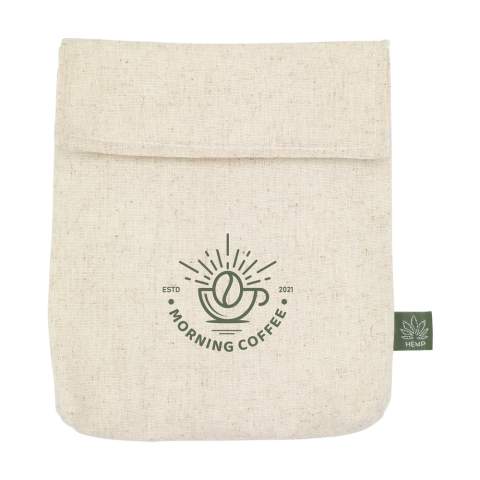 WoW! Reusable sandwich pouch with Velcro closure. This sandwich pouch is made from organically grown hemp fibres (140 g/m²) and has a water-resistant PEVA lining. If you are environmentally conscious, this is a great alternative to plastic sandwich bags. This special bag is a real eye-catcher. In addition to taking your lunch with you, it can also be used for keeping vegetables fresh in the fridge or for storing herbs, for example. Easy to wash and use again and again.  The hemp plant has the strongest available natural fibres and almost all parts of the plant can be used. For example, the hemp plant has been consciously cultivated for centuries to make textiles. Hemp is a very fast and easy growing plant and is naturally resistant to insects. It can therefore be grown completely organically. Hemp uses less 25-35% less water than the cotton plant and also has a smart root system. The deep, fine roots of the hemp plant keeps the soil healthy and purifies toxic substances from the soil.