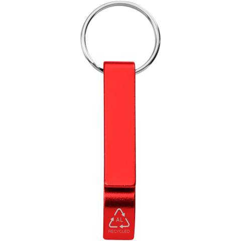 L'ouvre-bouteille et ouvre-boîte Tao léger et robuste avec porte-clés est fabriqué en aluminium recyclé certifié RCS à 83 %. La norme RCS (Recycled Claim Standard) vérifie le contenu recyclé d'un produit tout au long de la chaîne d'approvisionnement. Disponible dans une variété de couleurs vives avec une finition métallique, ce qui permet à un logo imprimé de bien ressortir.