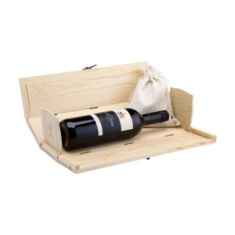 Rackpack Gamebox Ludo: a wine gift box and a board game in one. A gift box for one bottle of wine. The box fully opens to reveal a complete board game. Features coloured wooden playing pieces in a sturdy canvas storage bag. The complete gift for a successful game night. Rackpack: a wine gift box made from FSC 100% certified wood with a new second life! • suitable for one bottle of wine • pine wood • wine not included. Each item is supplied in an individual brown cardboard box.