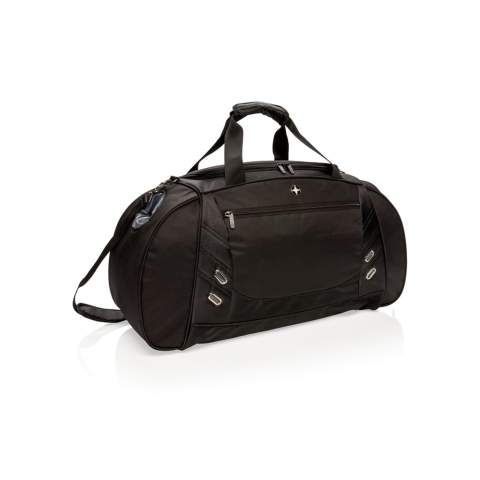 Sac polochon 600D et 1680D. Pour un style sportif à la salle de sport ou un voyage décontracté. Comprend un compartiment principal spacieux avec une fermeture à zip qualitative pour une ouverture en U, un compartiment séparé et aéré pour chaussures ainsi qu’un compartiment pour bouteilles sur le côté. Avec poche frontale zippée permettant de rapidement ranger et accéder à ses accessoires de voyage comme son smartphone.  Avec bandoulière réglable et doubles poignées pour un confort et une polyvalence accentués. Sans PVC.<br /><br />PVC free: true