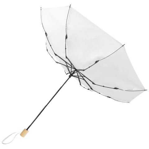 Parapluie à ouverture manuelle avec toile en polyester pongee en PET recyclé et une poignée en bois. Le mat métallique robuste et le cadre de qualité supérieure avec des baleines en fibre de verre offrent un maximum de flexibilité dans des conditions venteuses. Livré avec une pochette et peut facilement s'adapter à un sac à main ou à un sac à dos pour un transport pratique. Avec la poignée en bois et la toile en polyester en pongé PET recyclé, il offre un choix plus durable. 