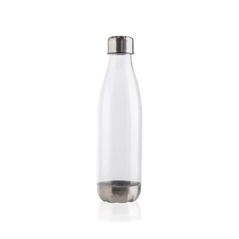 Elevate your daily water intake using this leakproof water bottle with stainless steel lid and bottom and transparent body. With a base that fits in most cup holders, this sleek looking water bottle will keep you hydrated on the go wherever you are. Capacity 500ml. BPA free.